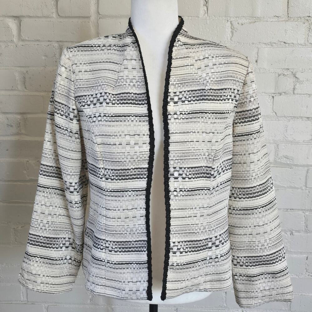 R&M Richards Petite Striped Open Front Jacket┃Business Casual Art To Wear Chic